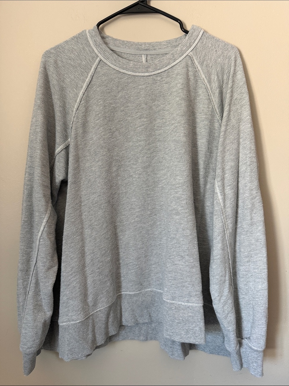aerie Light Gray Ribbed Crewneck Sweatshirt